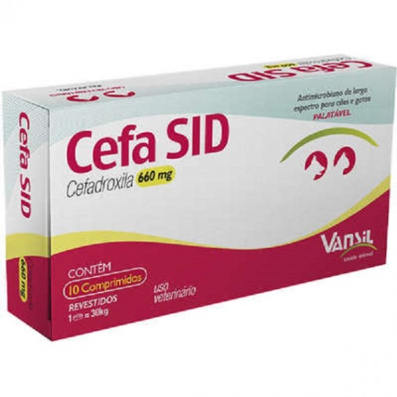 Antimicrobiano CEFA SID 660 mg Cefadroxila para Cães e Gatos da Vansil - 10 Comprimidos