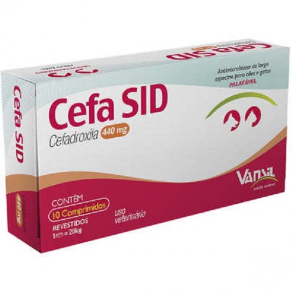 Antimicrobiano CEFA SID 440 mg Cefadroxila para Cães e Gatos da Vansil - 10 Comprimidos