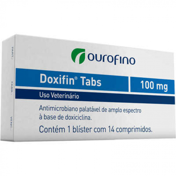 Antimicrobiano Doxifin Tabs 100 mg da Ourofino para Cães e Gatos - Cartela com 14 Comprimidos