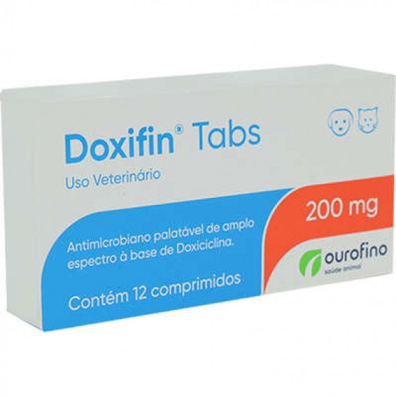 Antimicrobiano Doxifin Tabs 200 mg da Ourofino para Cães e Gatos - Cartela com 6 Comprimidos