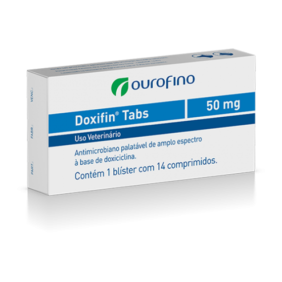 Antimicrobiano Doxifin Tabs 50 mg da Ourofino para Cães e Gatos - Cartela com 14 Comprimidos