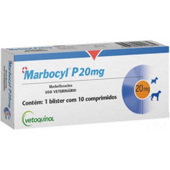 Antibiótico Marbocyl P 20 mg da Vetoquinol para Cães e Gatos - Caixa com 10 comprimidos