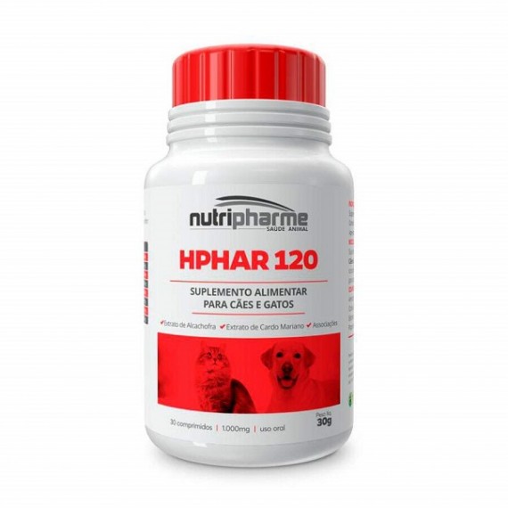 Suplemento Alimentar HPHAR 120 da Nutripharme para Cães e Gatos - 30 comprimidos