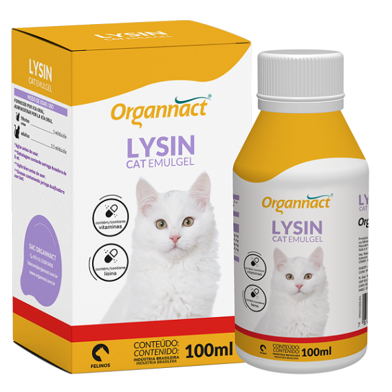 Suplemento Vitamínico Lysin Cat Emulgel da Organnact para Gatos - 100 ml
