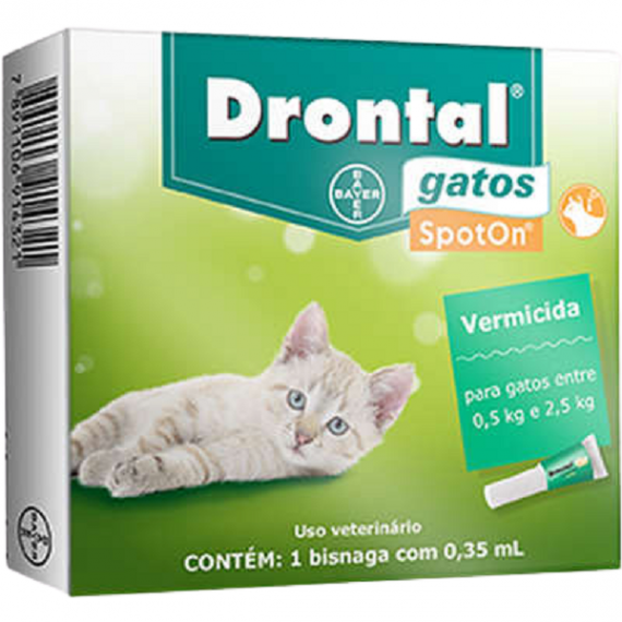Vermífugo Drontal SpotOn da Bayer para Gatos acima de 0,5 Kg a 2,5 Kg