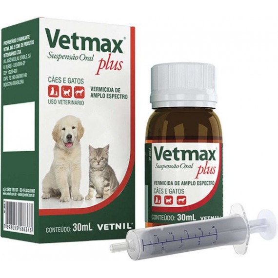 Vermífugo Vetmax Plus Suspensão da Vetnil para Cães e Gatos - 30 mL